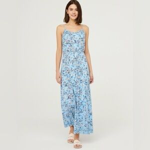 Pink Rose Blue Floral Halter Cut Out Back Spaghetti Strap Midi Dress Size Small